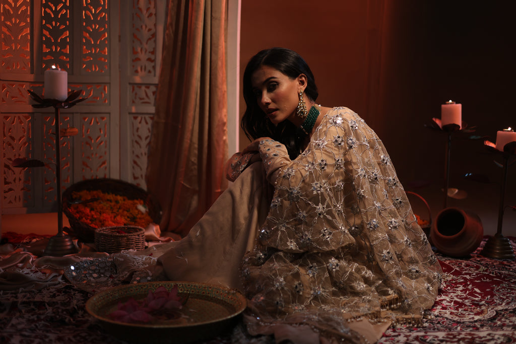 Zarnoor Double Border Anarkali With Mirror Dupatta