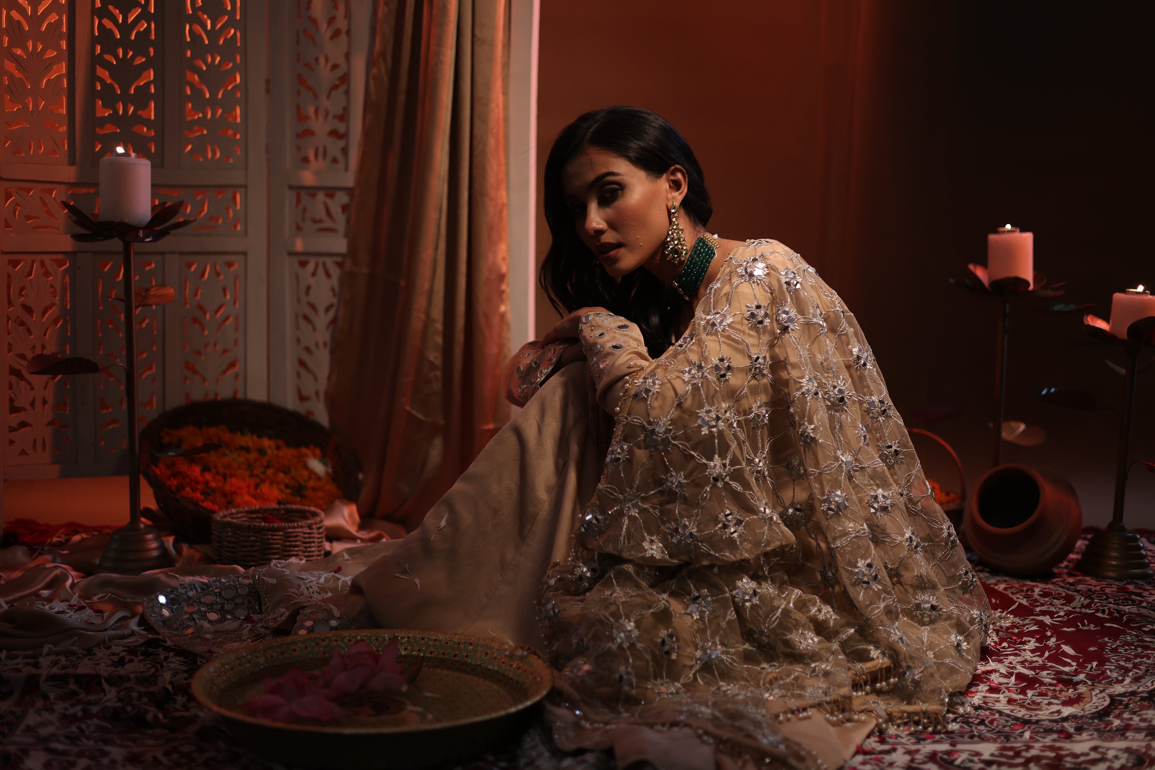 Zarnoor Double Border Anarkali With Mirror Dupatta