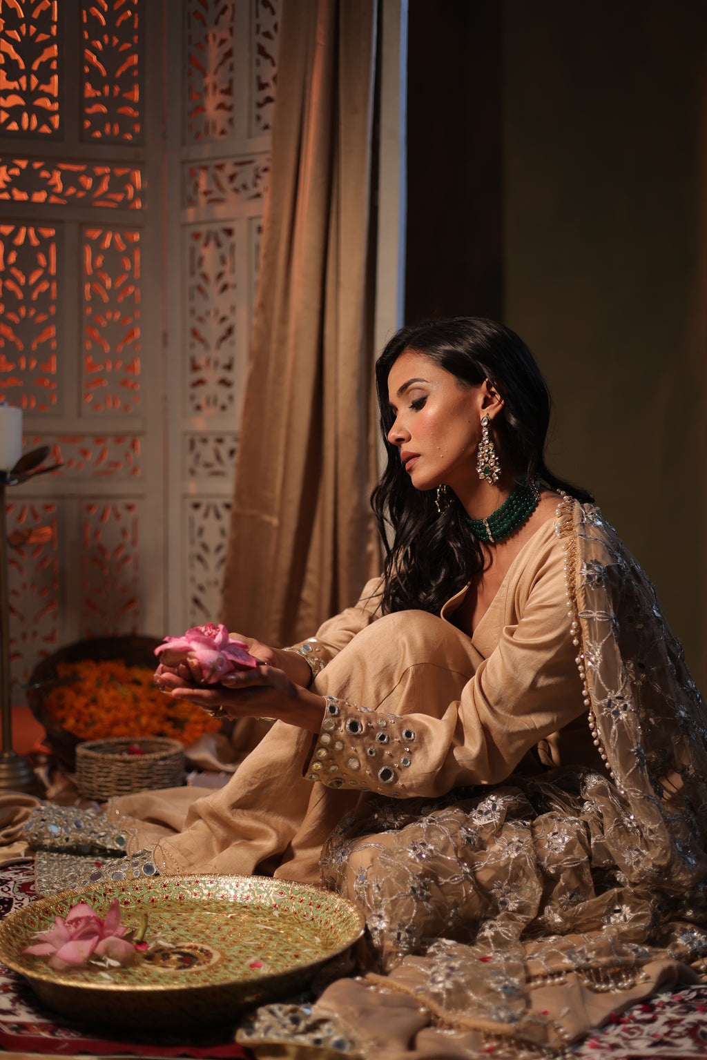 Zarnoor Double Border Anarkali With Mirror Dupatta