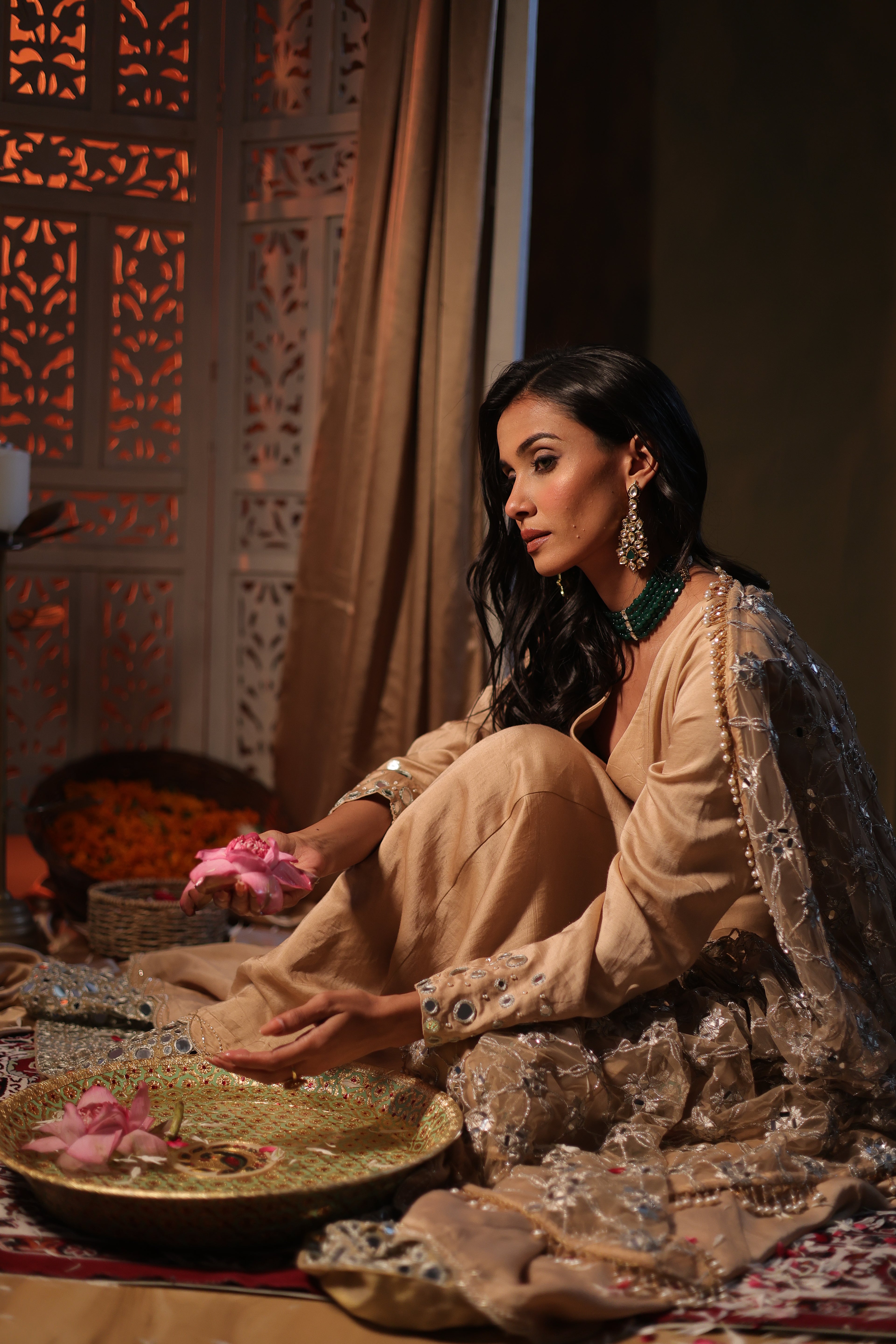 Zarnoor Double Border Anarkali With Mirror Dupatta