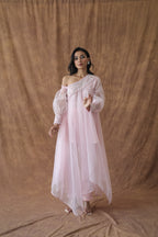 Khwaab One Shoulder Open Cape With Cigaratte Pants