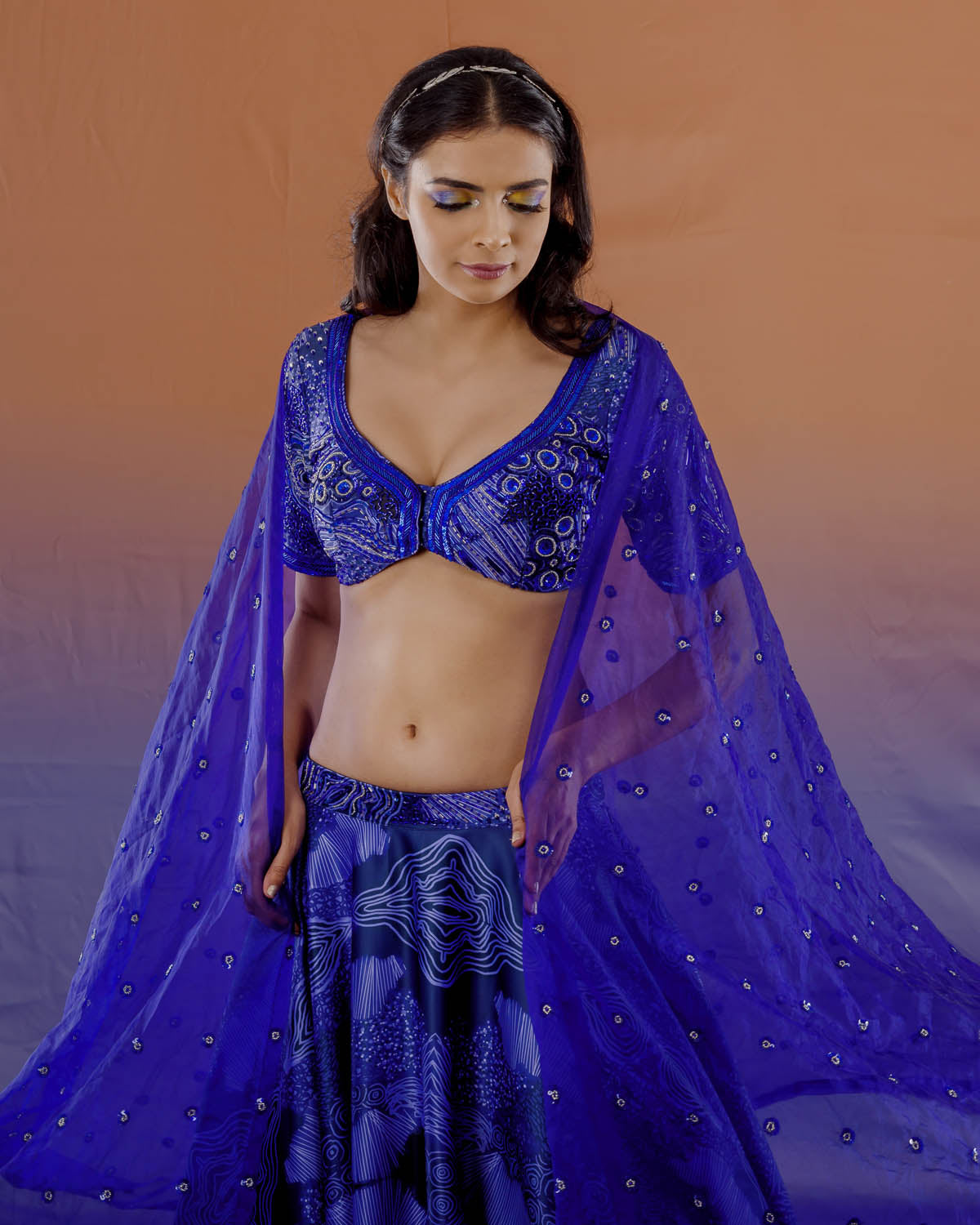 Abstract Azure Lehenga