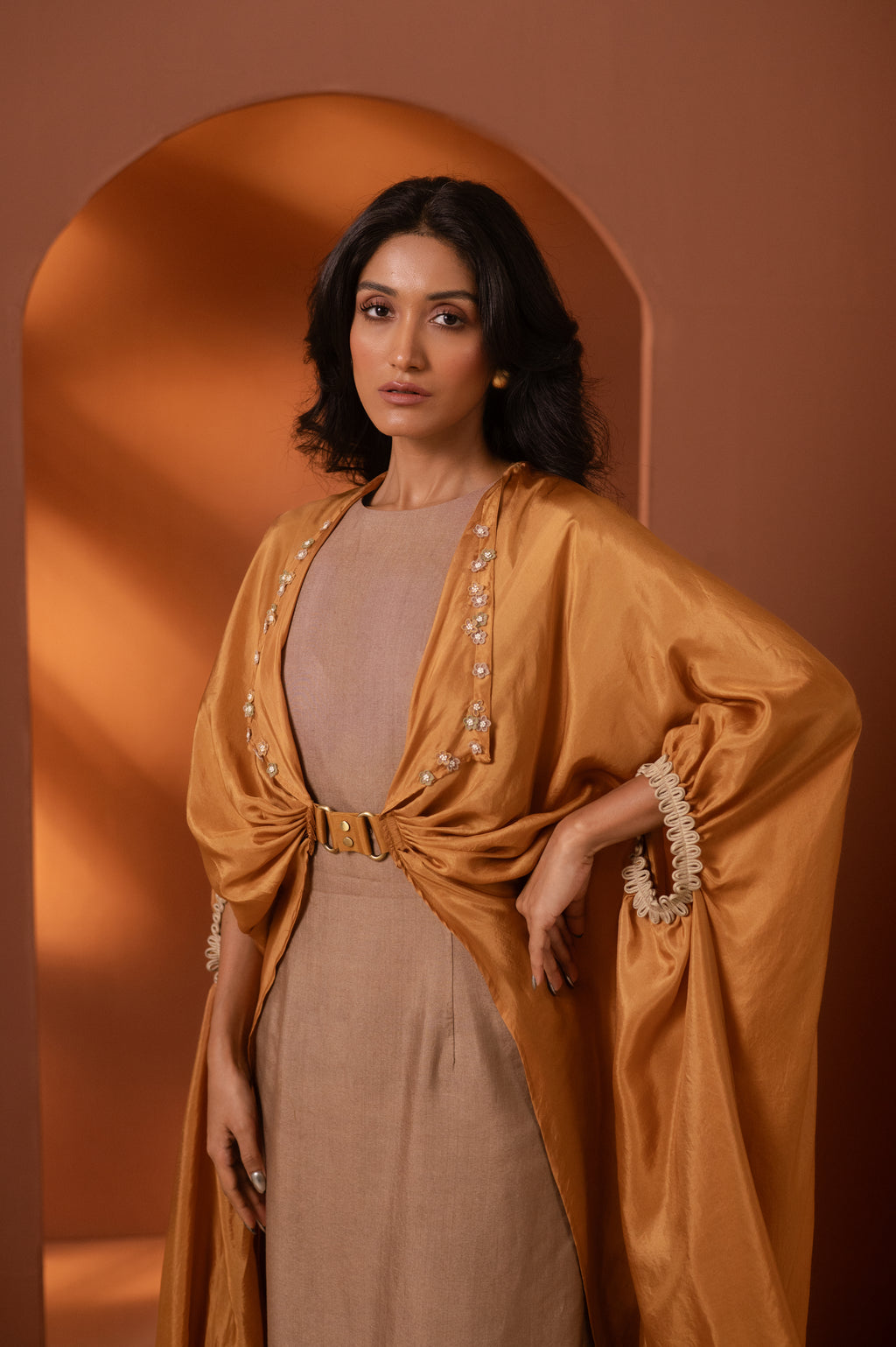 Marigold Silk Dress & Cape Set