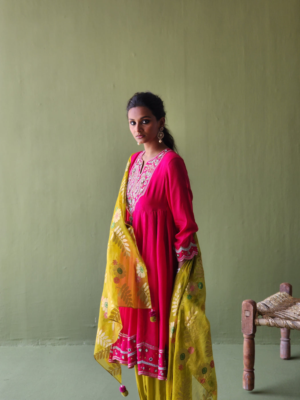 Traditional Silk Anarkali with Handwoven Banarasi Dupatta