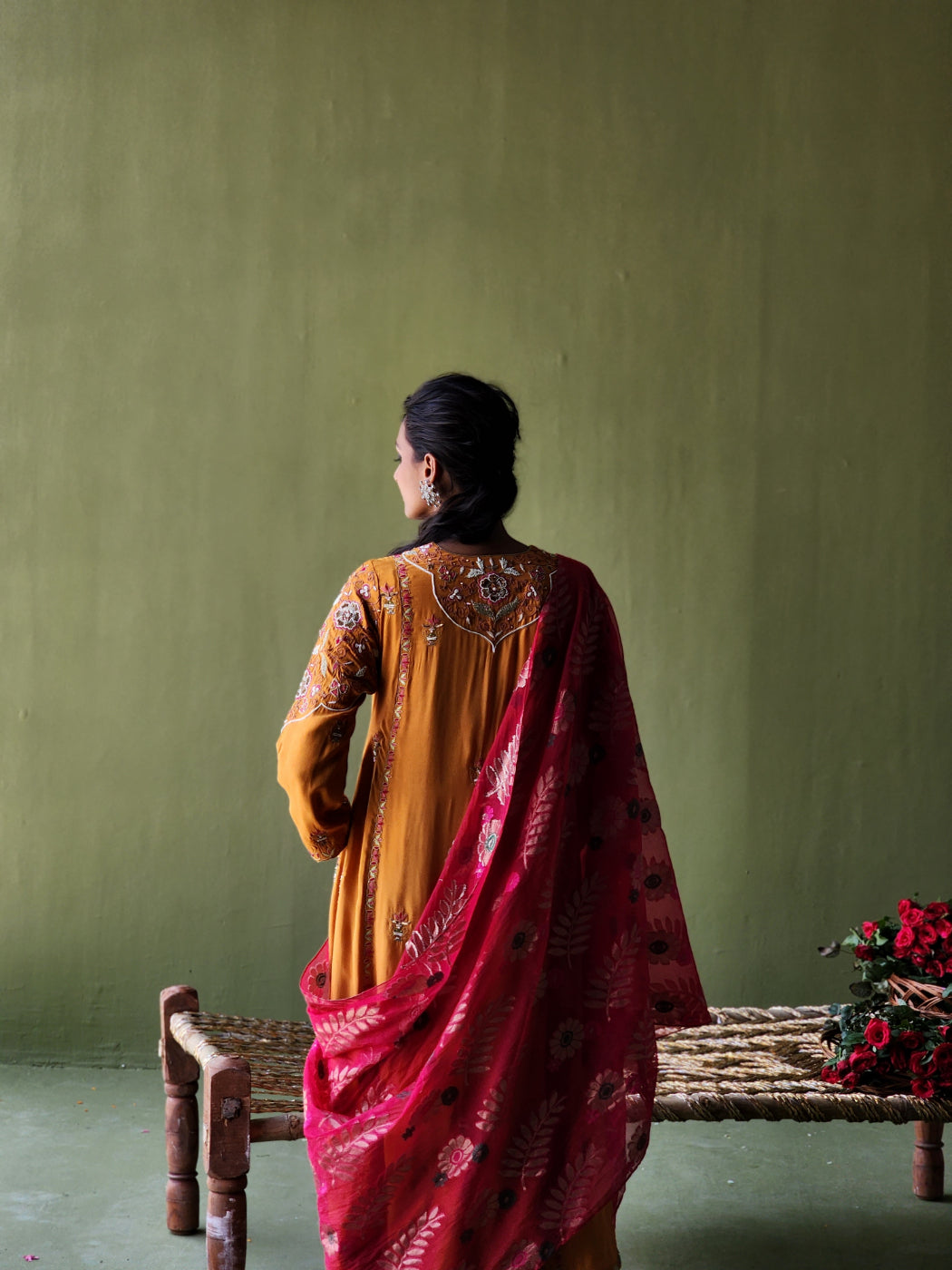 Monotone kurta with Tulip Flared Pants and Banarasi Dupatta