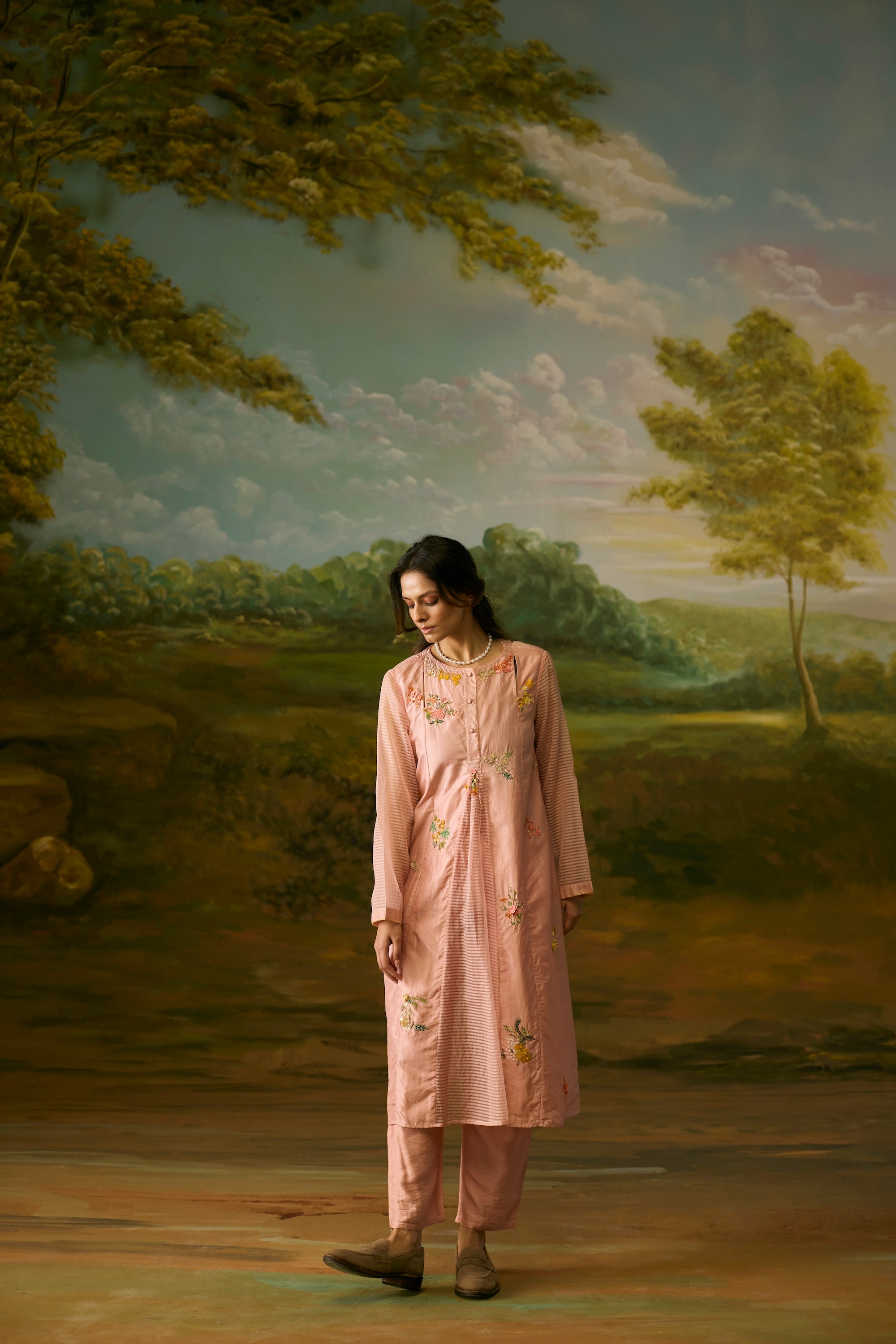 Coral Peach Embroidered Kurta