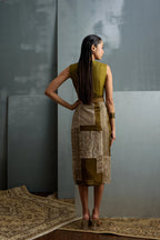 Luna Olive Silk Embroidered Dress