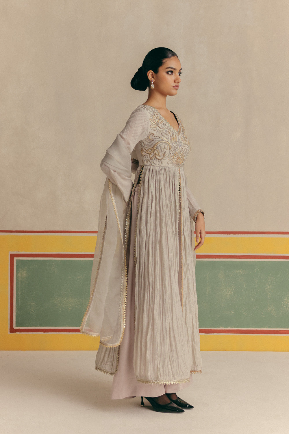 Silver Grey Crush Flare Anarkali Secondary image