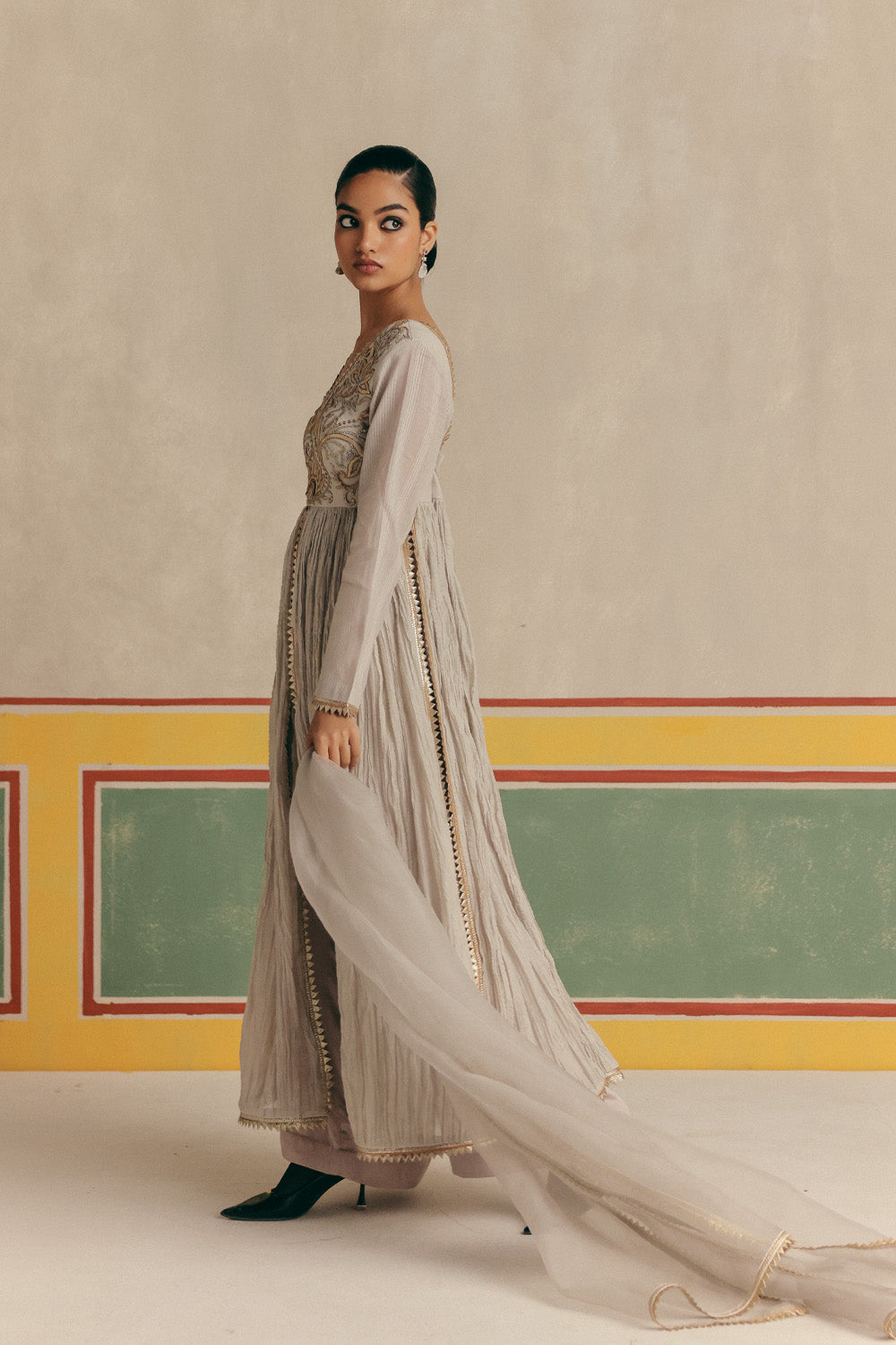 Silver Grey Crush Flare Anarkali