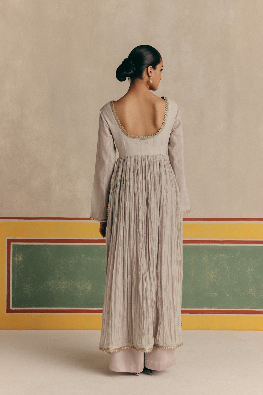 Silver Grey Crush Flare Anarkali