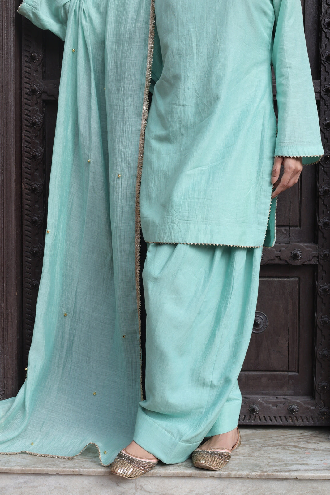 Firoza Boat Neck Kurta And Farsi Salwar Set
