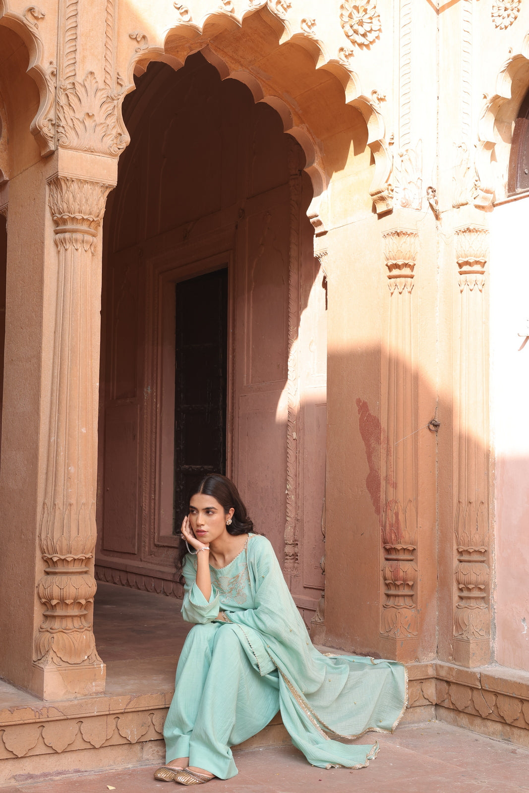 Firoza Boat Neck Kurta And Farsi Salwar Set