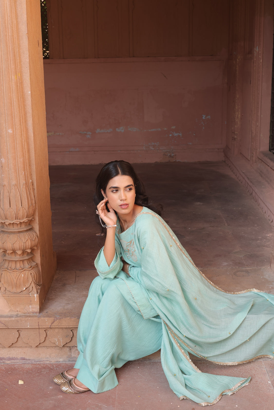 Firoza Boat Neck Kurta And Farsi Salwar Set