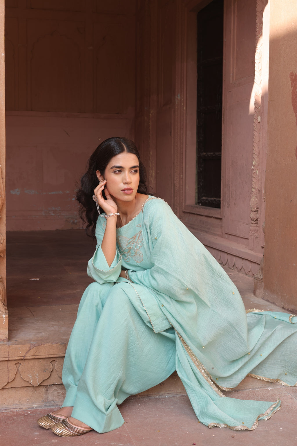 Firoza Boat Neck Kurta And Farsi Salwar Set