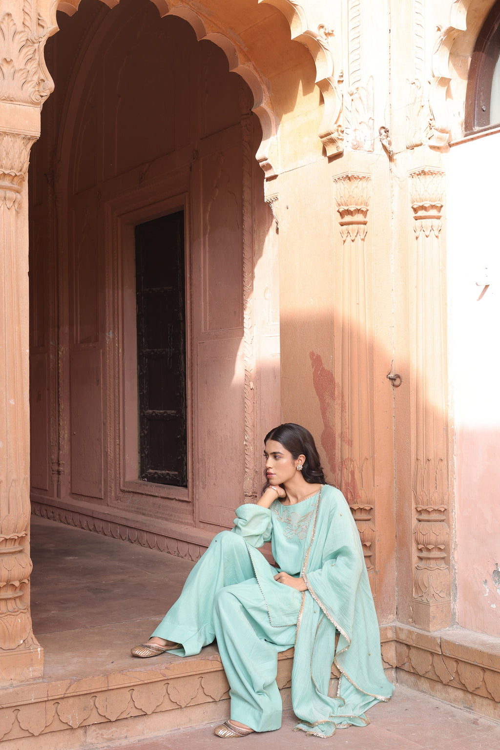 Firoza Boat Neck Kurta And Farsi Salwar Set