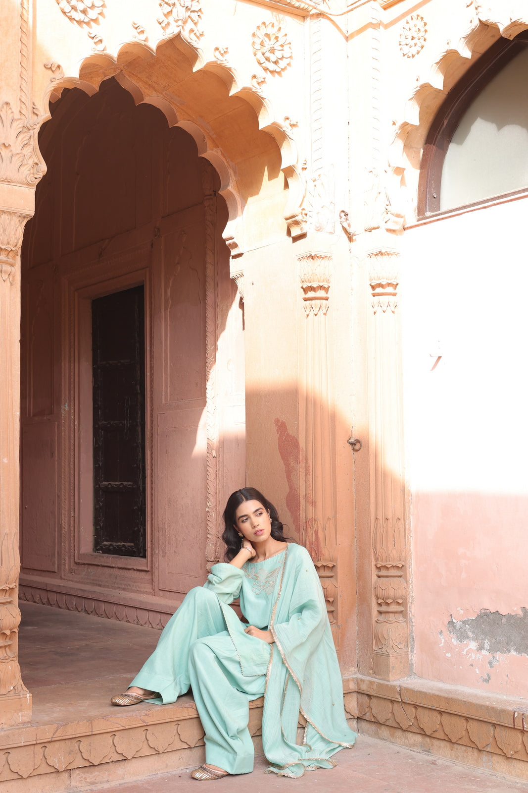 Firoza Boat Neck Kurta And Farsi Salwar Set