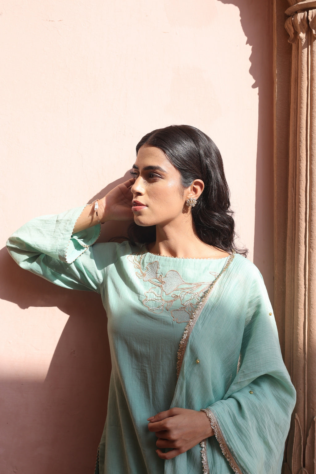 Firoza Boat Neck Kurta And Farsi Salwar Set