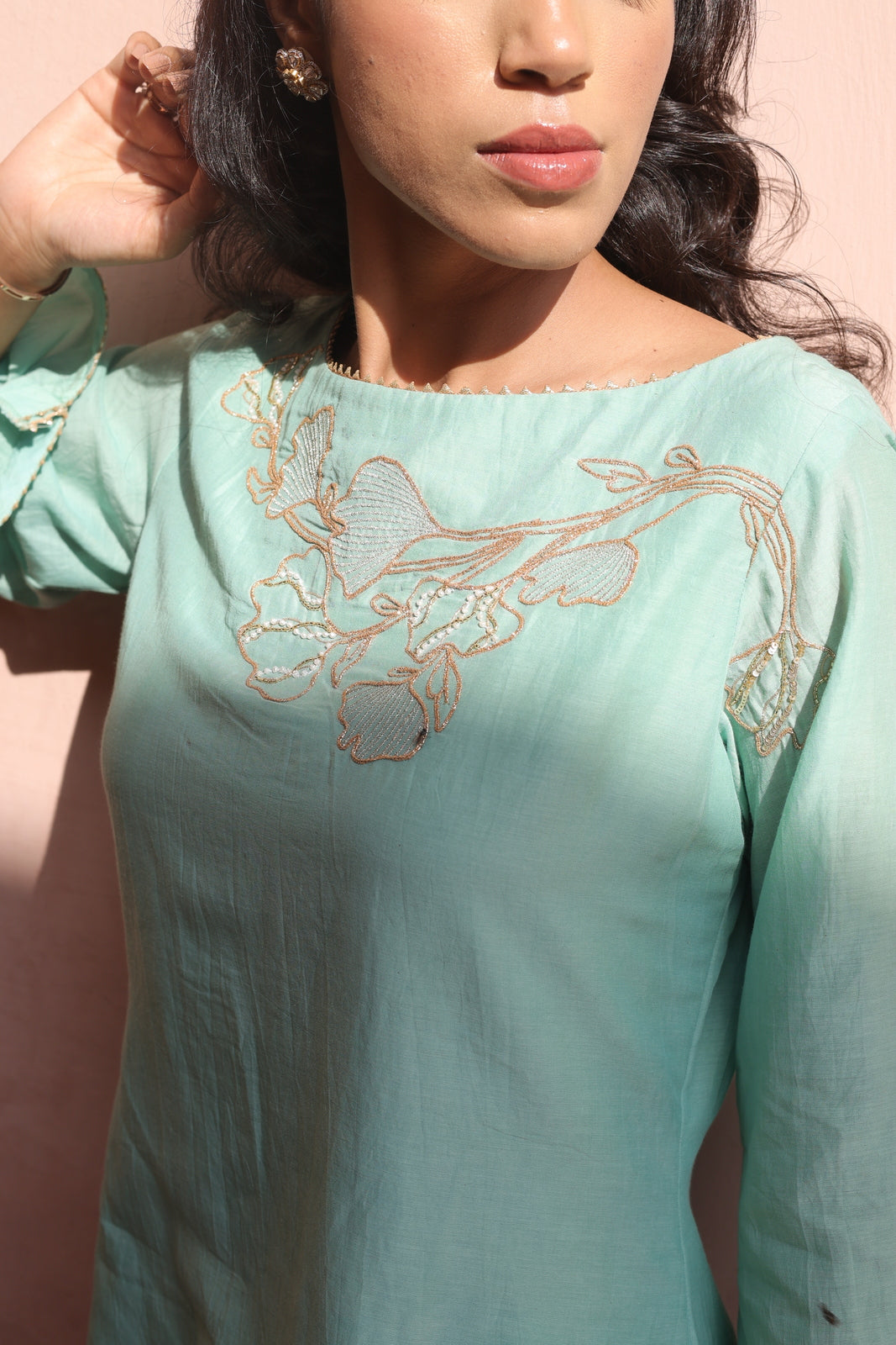 Firoza Boat Neck Kurta And Farsi Salwar Set