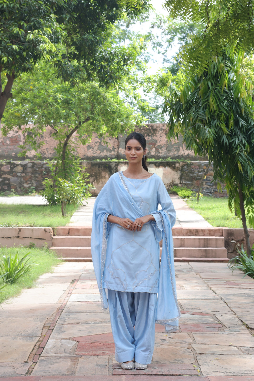 Fiza Boat Neck Kurta And Farsi Salwar Set