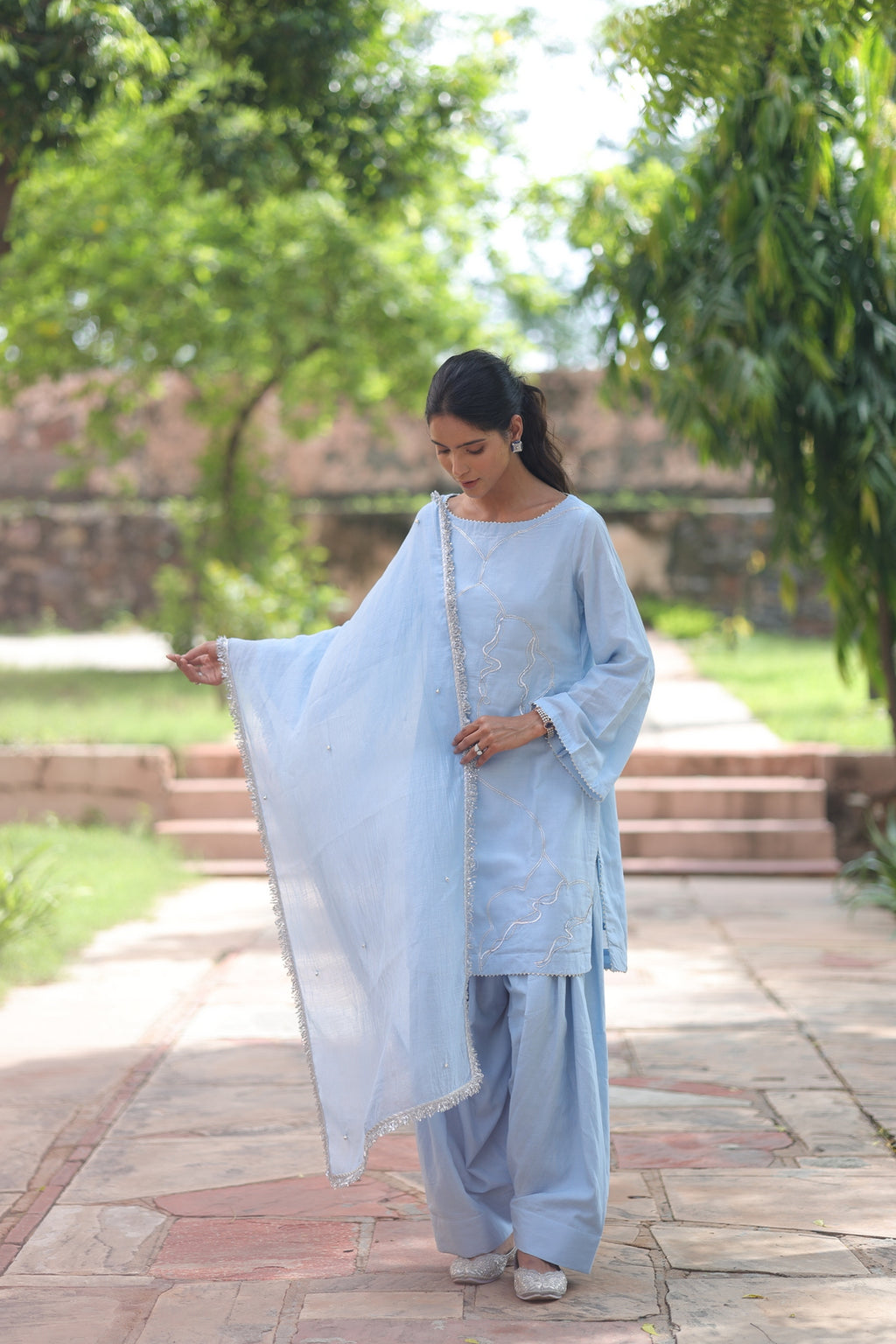 Fiza Boat Neck Kurta And Farsi Salwar Set