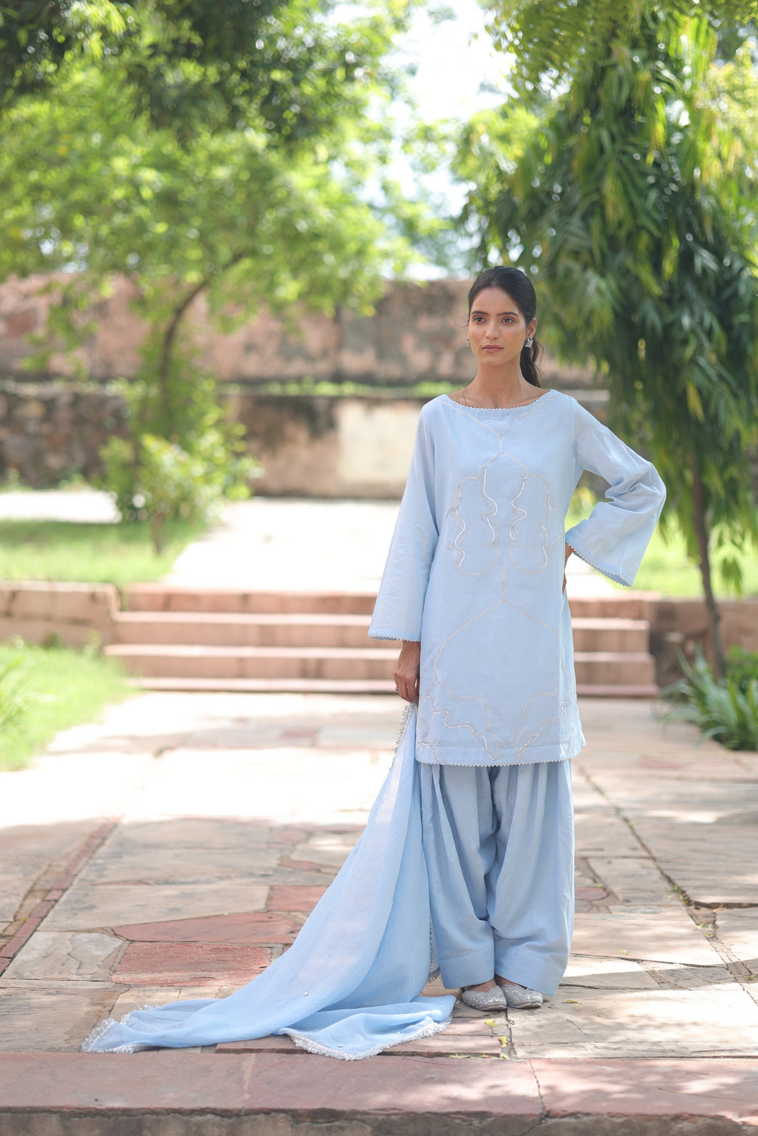 Fiza Boat Neck Kurta And Farsi Salwar Set