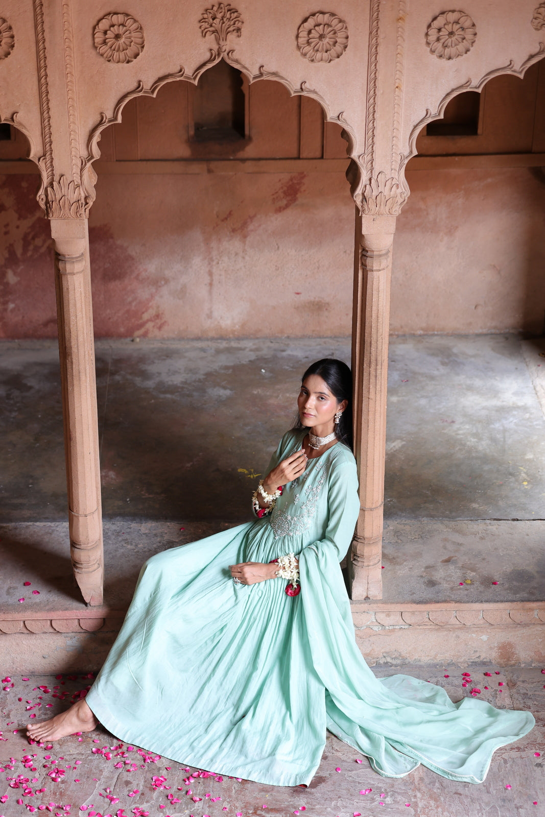 Mehr Centre Pleated Kali Kurta With Dupatta Main image