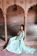 Mehr Centre Pleated Kali Kurta With Dupatta