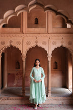 Mehr Centre Pleated Kali Kurta With Dupatta