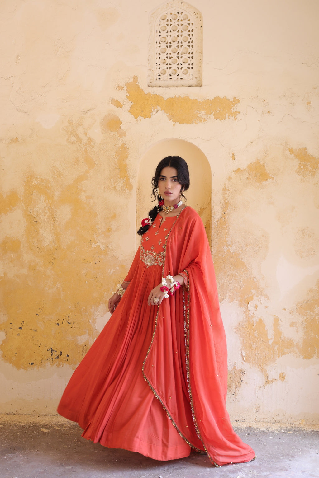 Gulnaar Centre Pleated Kali Kurta With Dupatta
