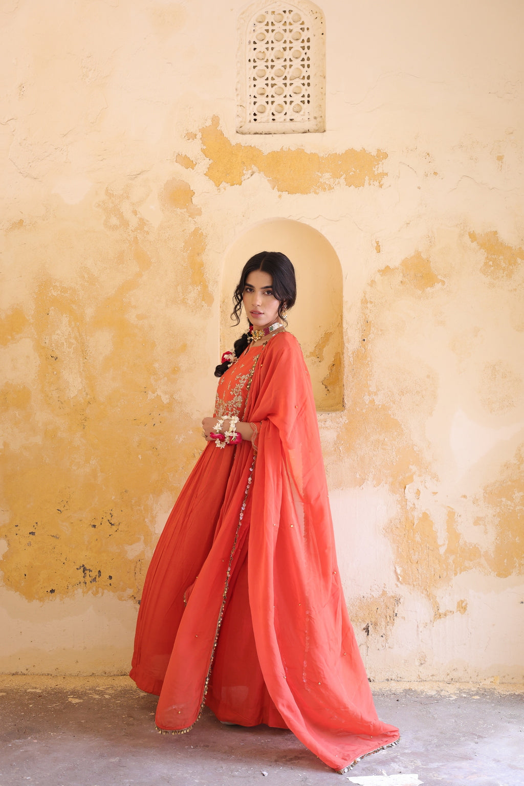 Gulnaar Centre Pleated Kali Kurta With Dupatta