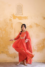 Gulnaar Centre Pleated Kali Kurta With Dupatta