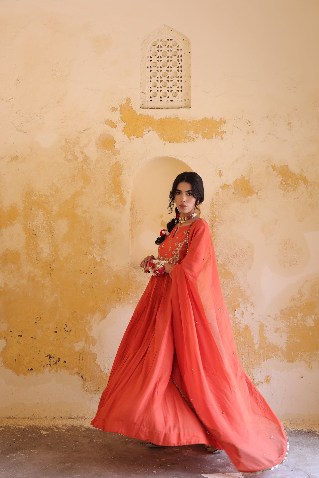 Gulnaar Centre Pleated Kali Kurta With Dupatta