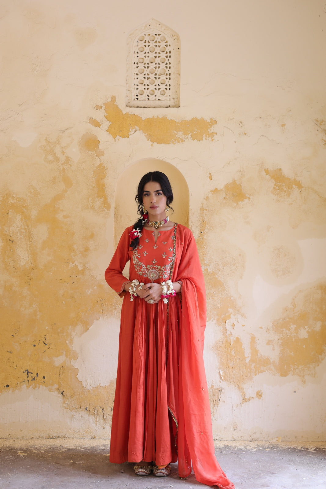 Gulnaar Centre Pleated Kali Kurta With Dupatta