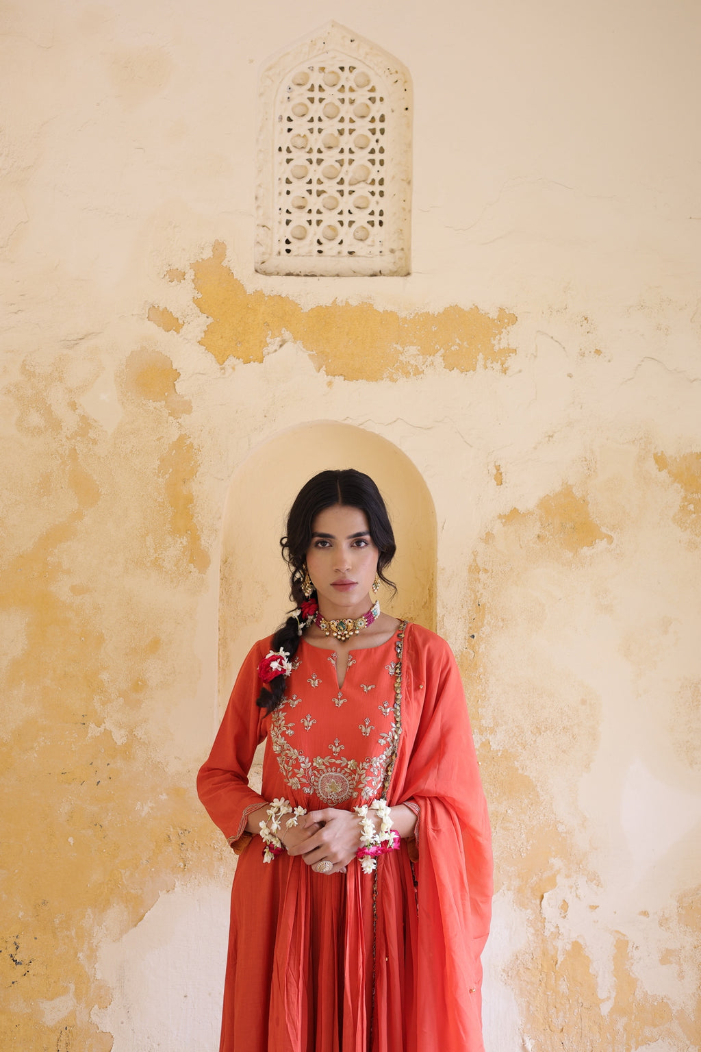 Gulnaar Centre Pleated Kali Kurta With Dupatta