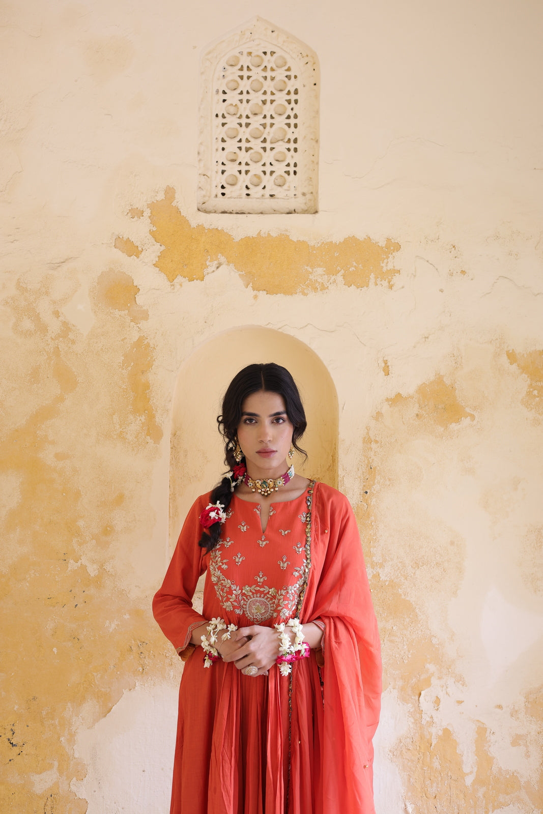 Gulnaar Centre Pleated Kali Kurta With Dupatta