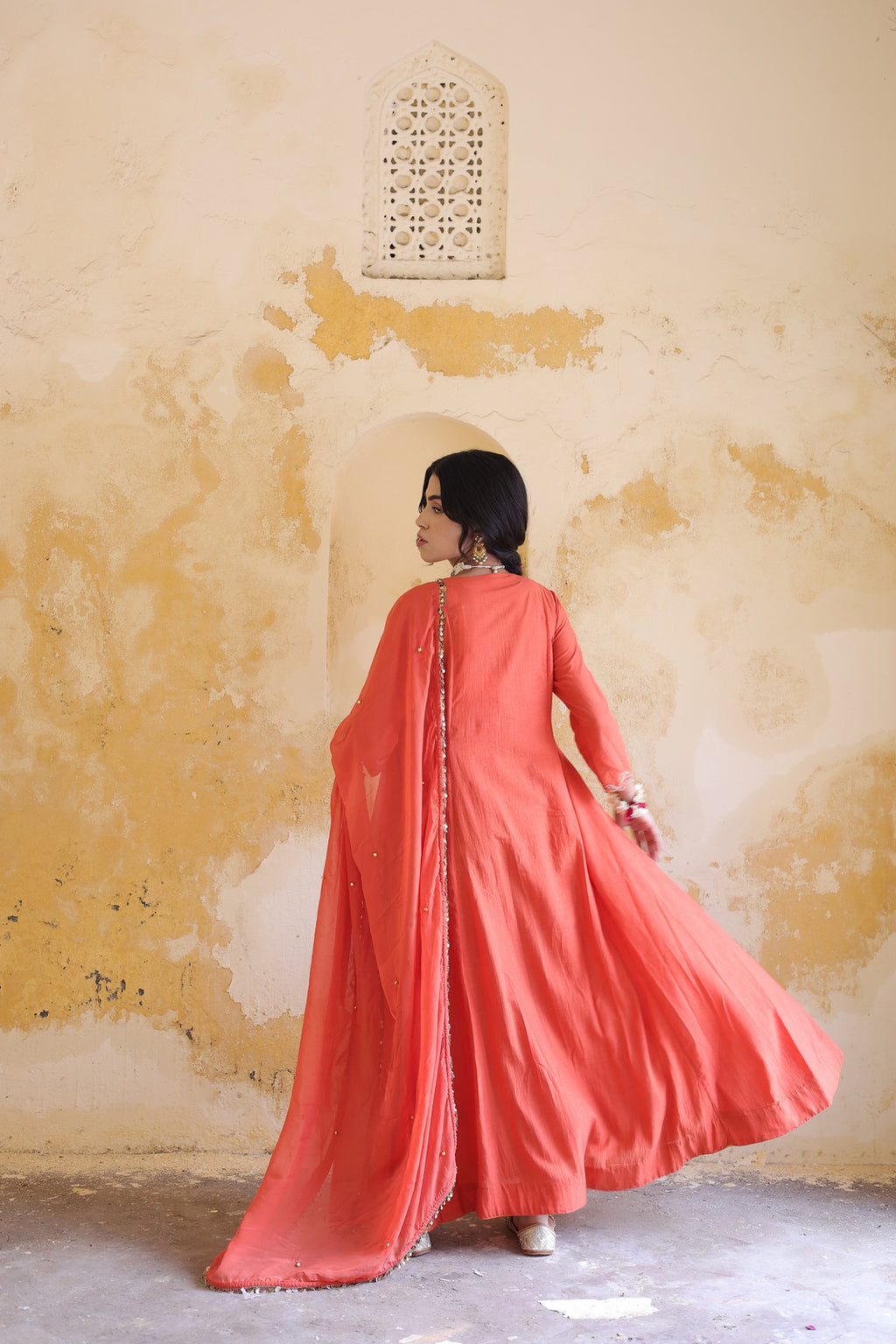 Gulnaar Centre Pleated Kali Kurta With Dupatta