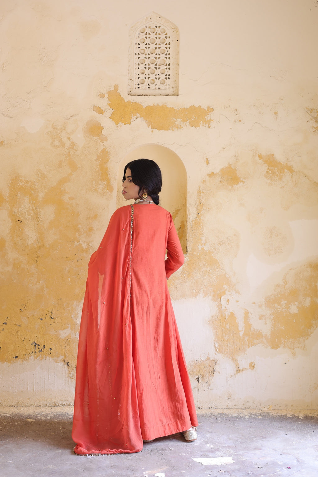 Gulnaar Centre Pleated Kali Kurta With Dupatta