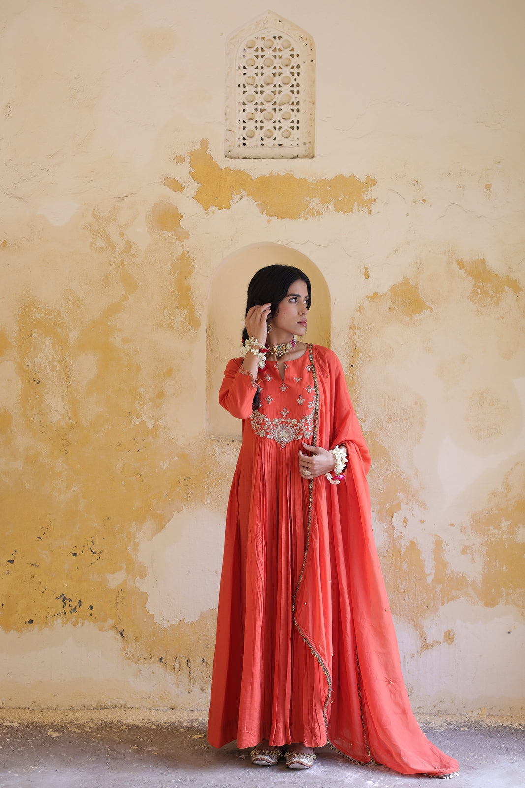 Gulnaar Centre Pleated Kali Kurta With Dupatta