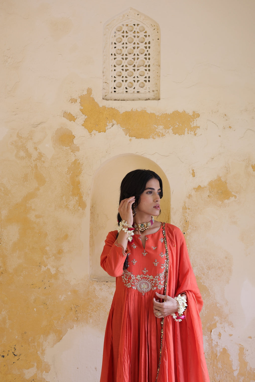 Gulnaar Centre Pleated Kali Kurta With Dupatta