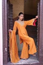 Kesar Glass Neck Kurta -bell Bottom Set
