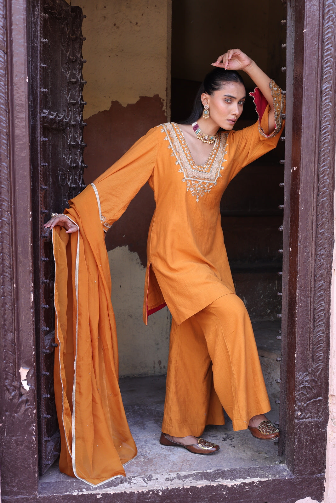 Kesar Glass Neck Kurta -bell Bottom Set