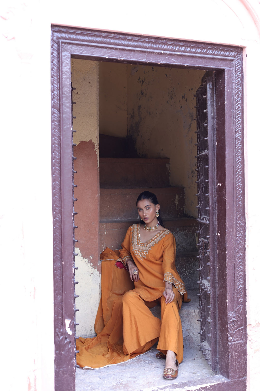 Kesar Glass Neck Kurta -bell Bottom Set