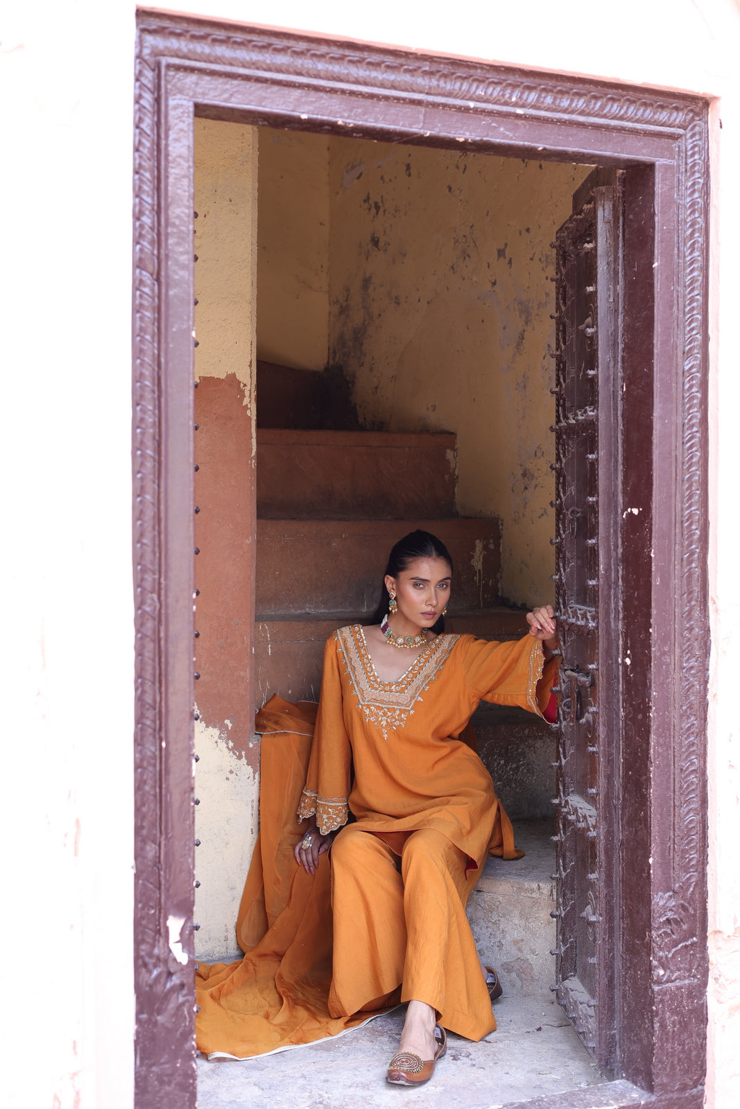 Kesar Glass Neck Kurta -bell Bottom Set