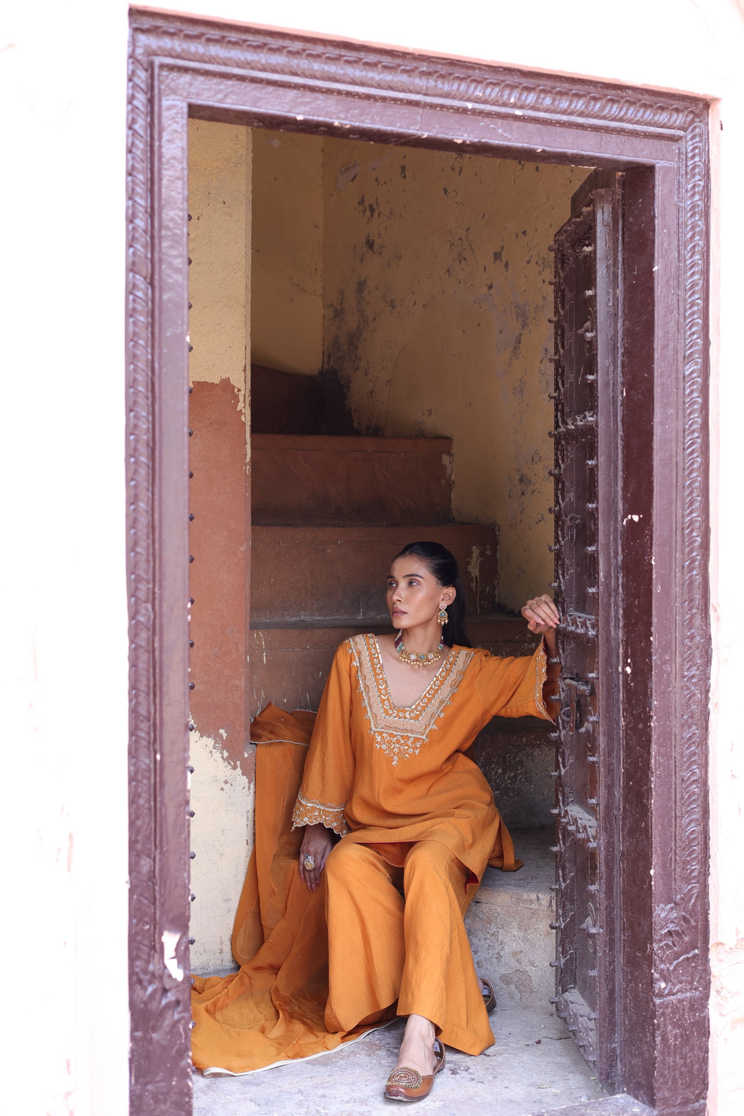 Kesar Glass Neck Kurta -bell Bottom Set