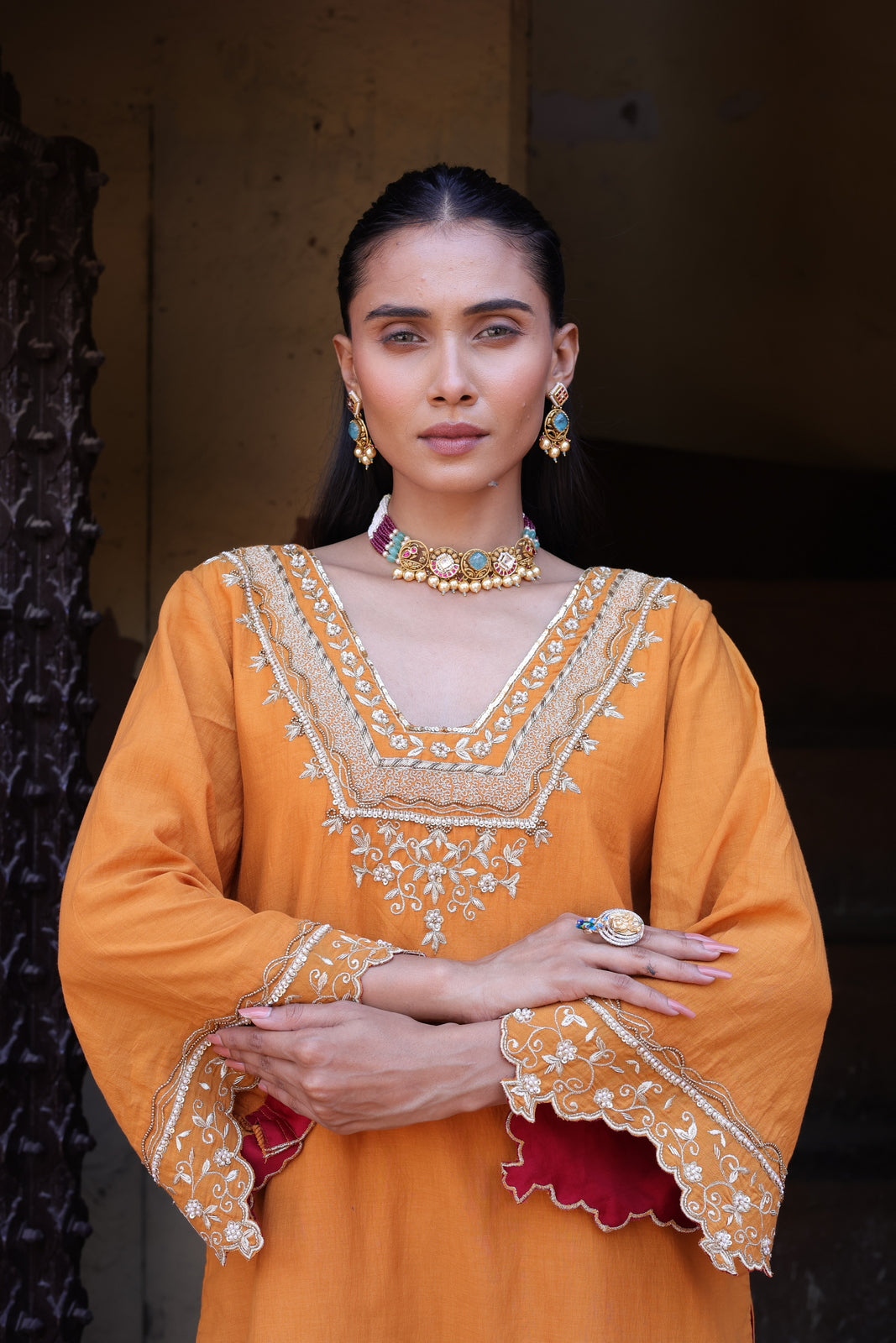 Kesar Glass Neck Kurta -bell Bottom Set