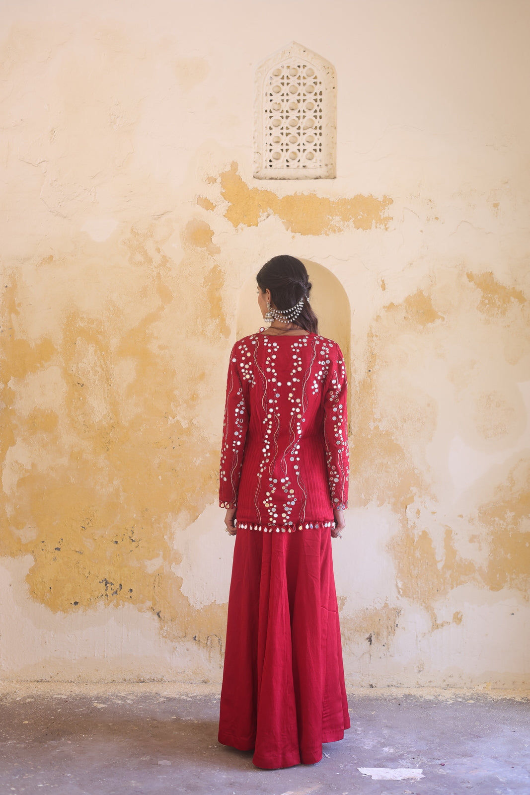 Surkh Princess Pleated Jacket With Kali Palazo