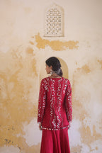 Surkh Princess Pleated Jacket With Kali Palazo