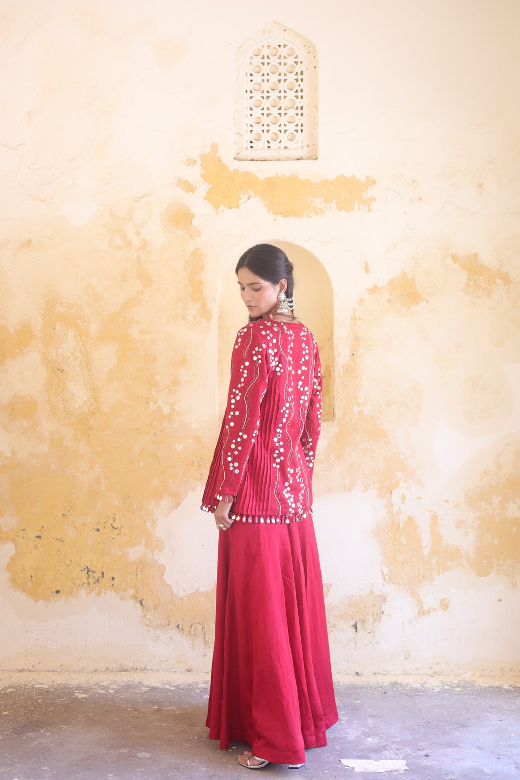 Surkh Princess Pleated Jacket With Kali Palazo