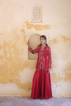 Surkh Princess Pleated Jacket With Kali Palazo