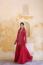 Surkh Princess Pleated Jacket With Kali Palazo